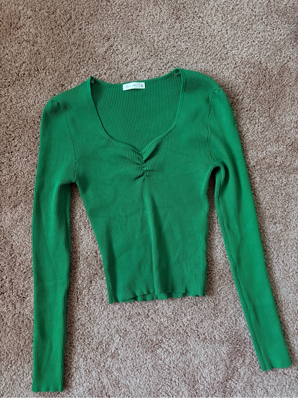 Active USA Emerald Green Ribbed Long Sleeve V-Neck Top